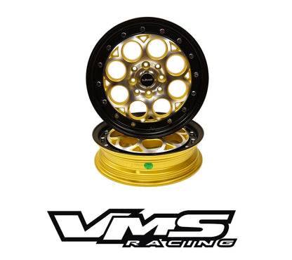 VMS Wheels Revolver 15X3.5 4X100/114.3 10 ET 73.1 CB Machined Gold Black Lip Chrome Rivets