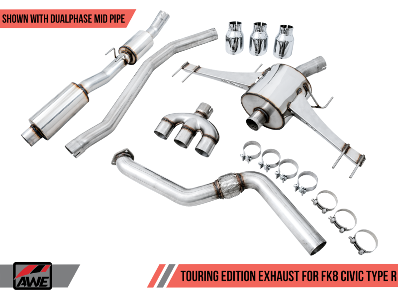 AWE Tuning 2017+ Honda Civic Type R Touring Edition Exhaust w/Front & Mid Pipes - Chrome Silver Tips