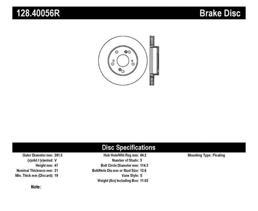 StopTech 02-06 Acura RSX/(Exc Type S) / 06-09 Honda Civic Coupe DX/LX/EX Drilled Right Front Rotor