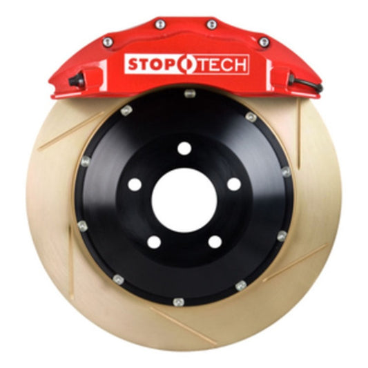 StopTech 03-06 Evo Front BBK w/ Red ST-60 Calipers Slotted Zinc 355x32mm Rotors Pads and SS Lines