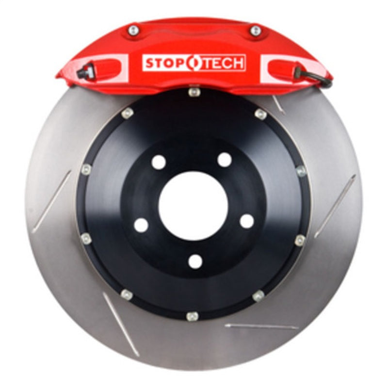 StopTech 03-06 Evo Front BBK w/ Red ST-40 Calipers Slotted 332x32mm Rotors Pads and SS Lines