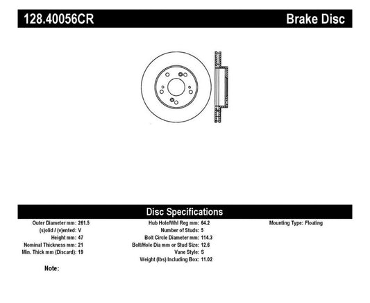 StopTech 02-06 Acura RSX (Excl. Type S) Cryo Cross Drilled Brake Rotor - Front Right