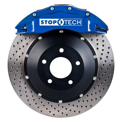 StopTech 03-06 Evo Front BBK w/ Blue ST-60 Calipers Drilled 355x32mm Rotors Pads and SS Lines