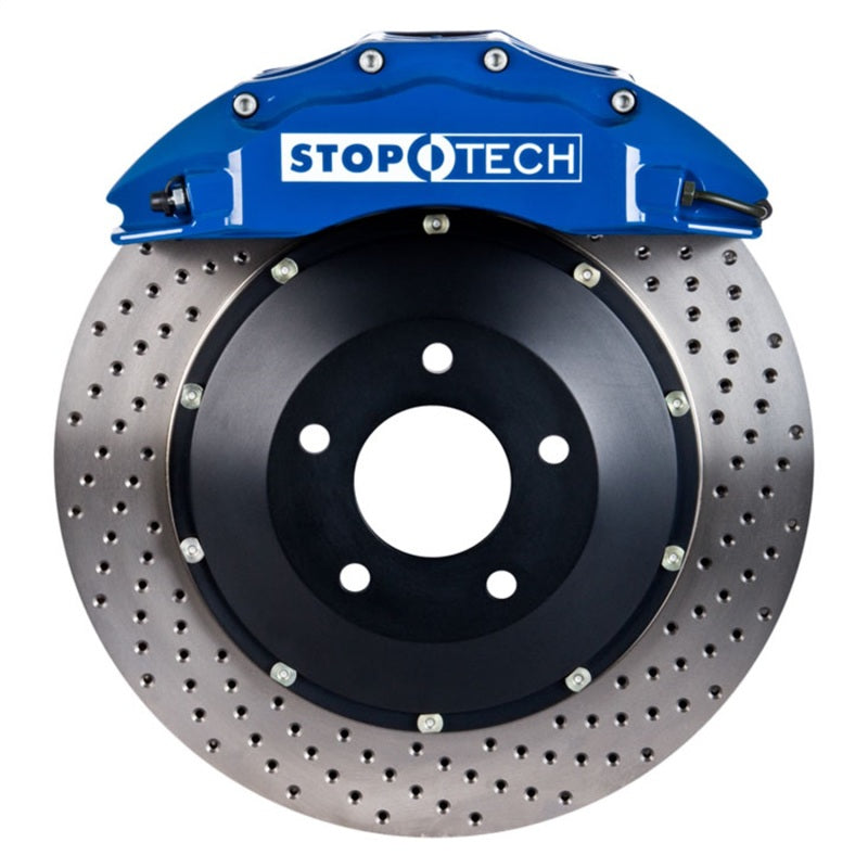 StopTech 08-11 Evo X Front BBK w/ Blue ST-60 Calipers Drilled 355x32mm Rotors/Pads/SS Lines