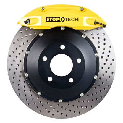 StopTech 08-11 Evo X Rear BBK w/ Yellow ST-40 Calipers Drilled 345x28mm Rotors/Pads/SS Lines