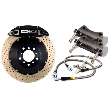 StopTech 97-01 Acura Integra Type R Front BBK w/ Yellow Calipers Slotted Rotors Pads and SS Lines